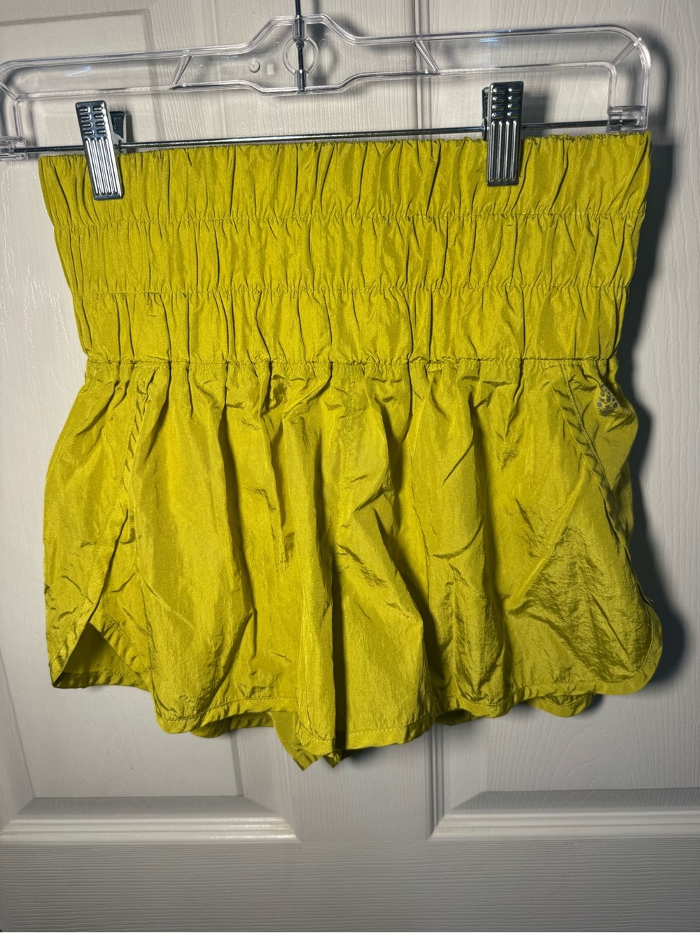 FP Movement by Free People Smocked High-Waist Chartreuse Shorts